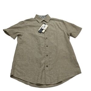 Report Collection Summer Linen Blend Beige Button Down M Beachy Coastal Washable